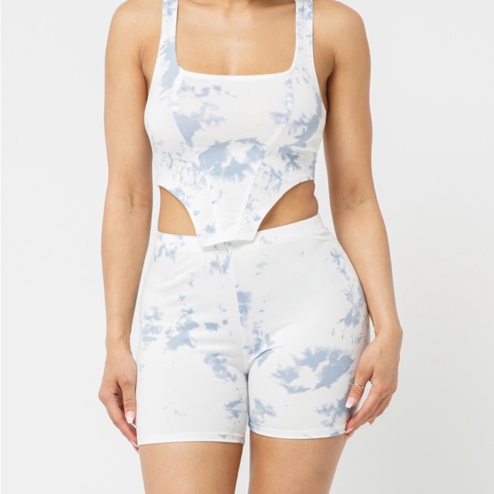 Tie-Dye Cutout Bodysuit and Shorts Set